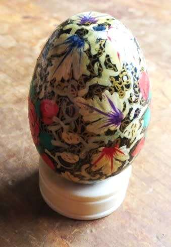 Vintage Hand Painted Wood Egg on Display ring
