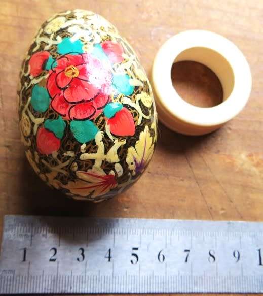 Vintage Hand Painted Wood Egg on Display ring