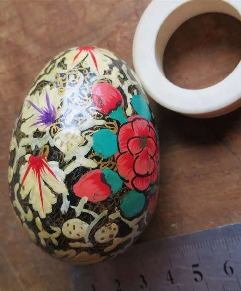 Vintage Hand Painted Wood Egg on Display ring