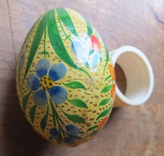 Vintage Hand Painted Wood Egg on Display ring