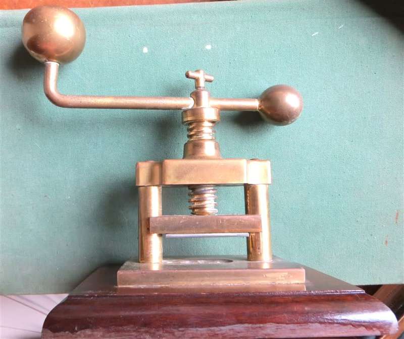 Vintage Heavy Solid Brass Schaefer Nut Cracker Press on Wooden Base