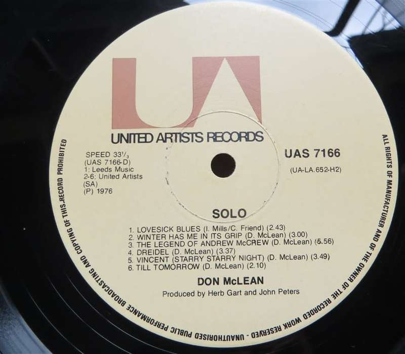Don Mclean Solo Double Vintage Vinyl LP - VG