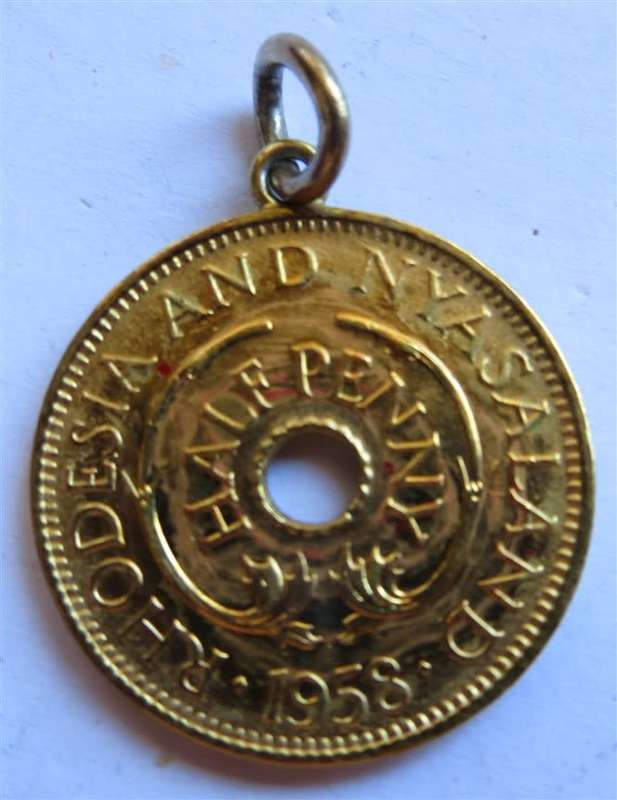 1958 Rhodesia & Nyasaland Gilt Half Penny Coin Pendant