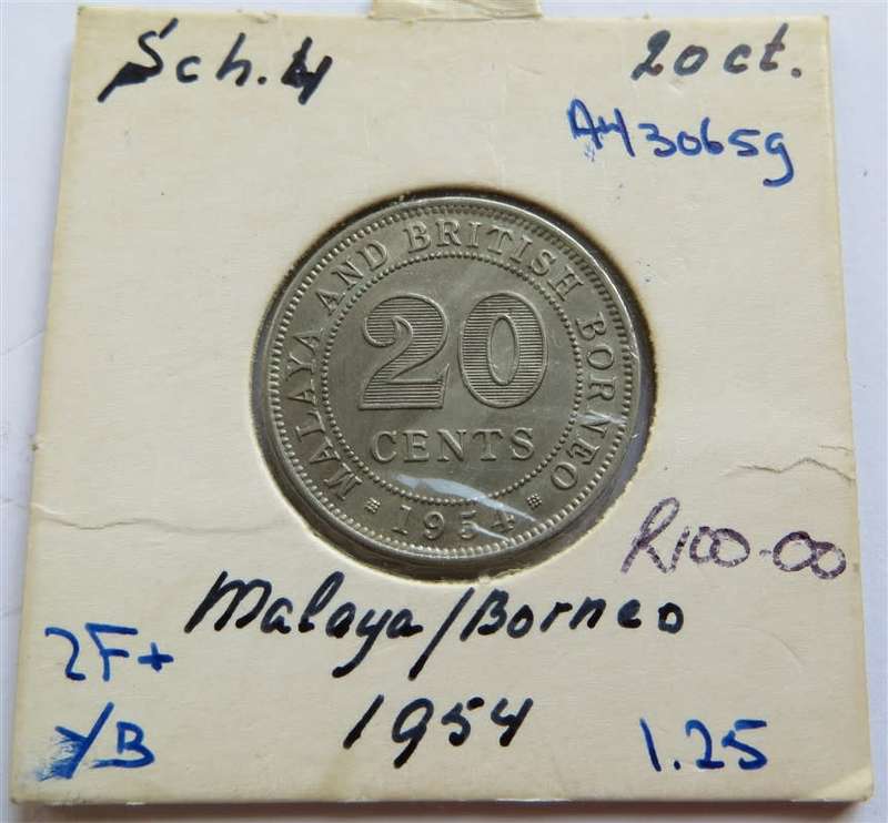 1954 British Borneo/Malaya 20 Cents