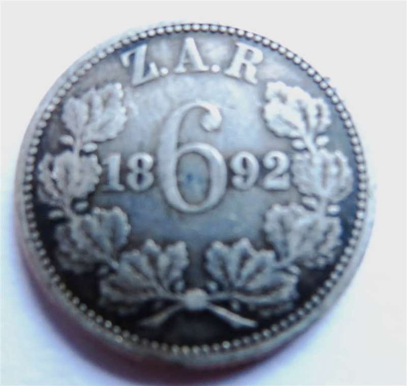 1892 ZAR Sixpence 6d Silver Coin