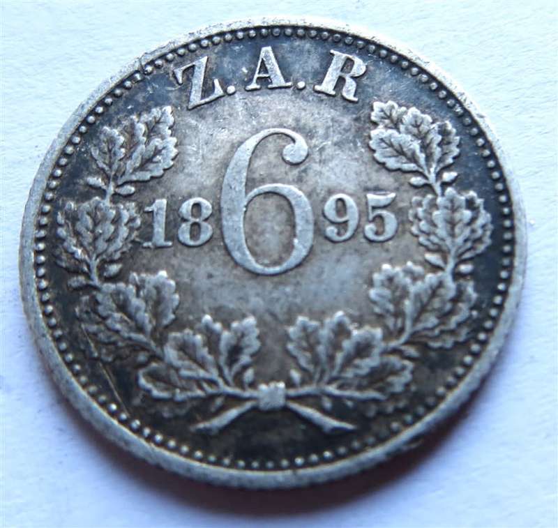 1895 ZAR Sixpence 6d Silver Coin