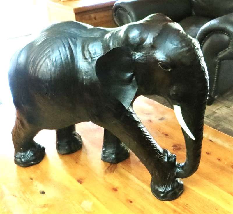 Vintage Large Leather Elephant Sculpture Good Condition 500mm(h) x 650mm(l) x 240mm(w)