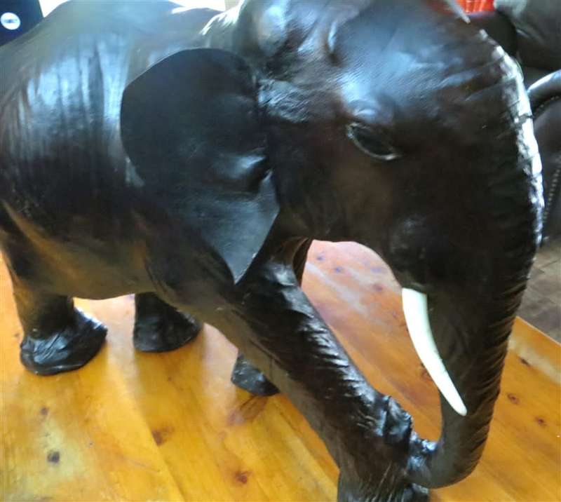 Vintage Large Leather Elephant Sculpture Good Condition 500mm(h) x 650mm(l) x 240mm(w)