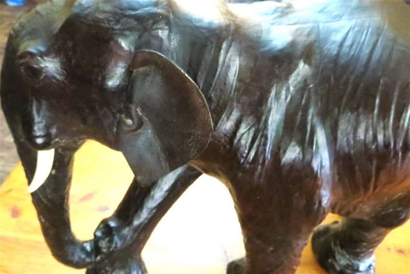 Vintage Large Leather Elephant Sculpture Good Condition 500mm(h) x 650mm(l) x 240mm(w)