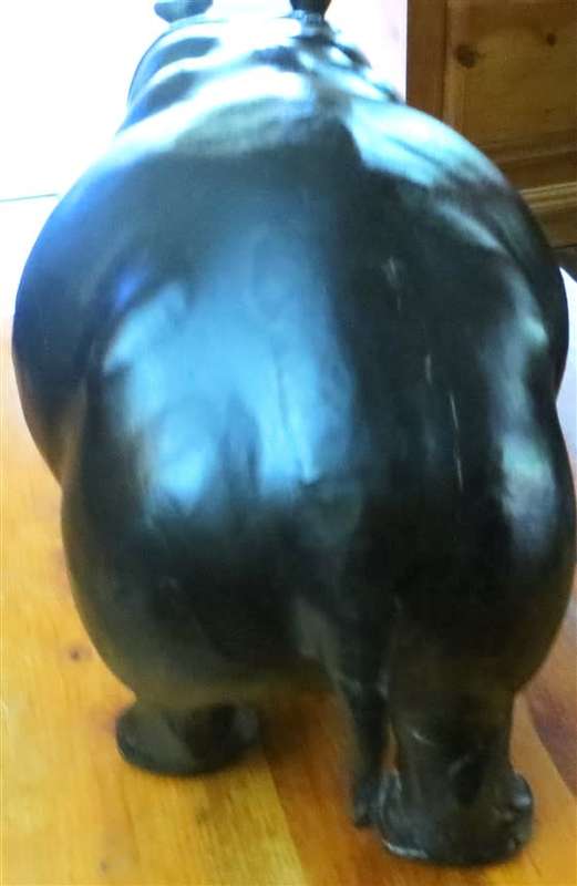 Vintage Large Leather Hippo Sculpture - Good Condition 320mm(h) x 550mm(l) x 260mm(w)