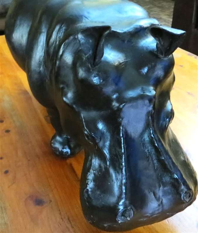Vintage Large Leather Hippo Sculpture - Good Condition 320mm(h) x 550mm(l) x 260mm(w)