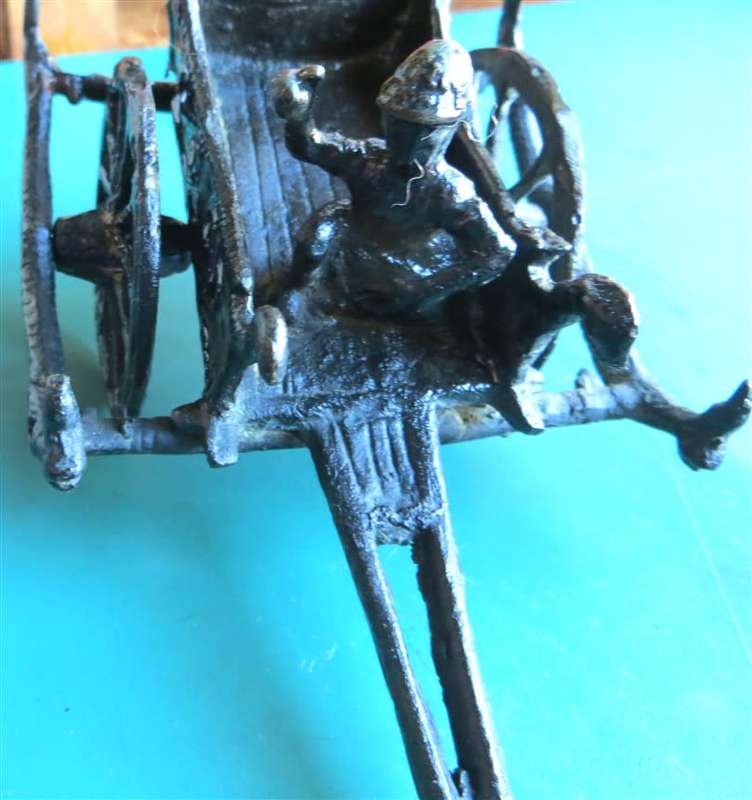 Vintage Asian Metal Farmer on Wagon and Ox