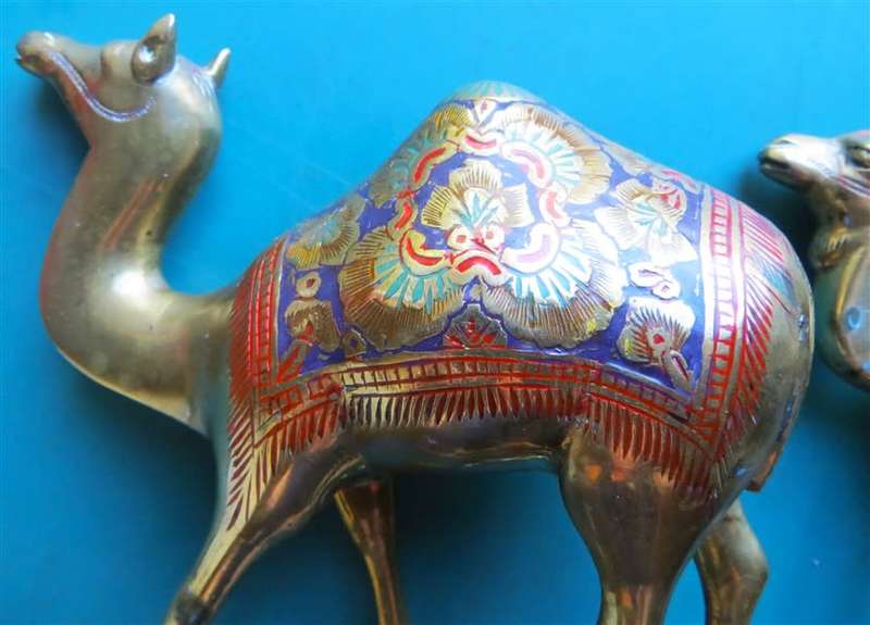 3 x Ornate Brass Enamelled/Painted Camels - 1 Bid for the Set