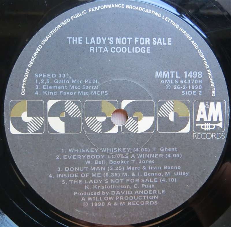 Vintage Vinyl LP - Rita Coolidge - A Lady's Not for Sale - Cover VG+/Vinyl VG