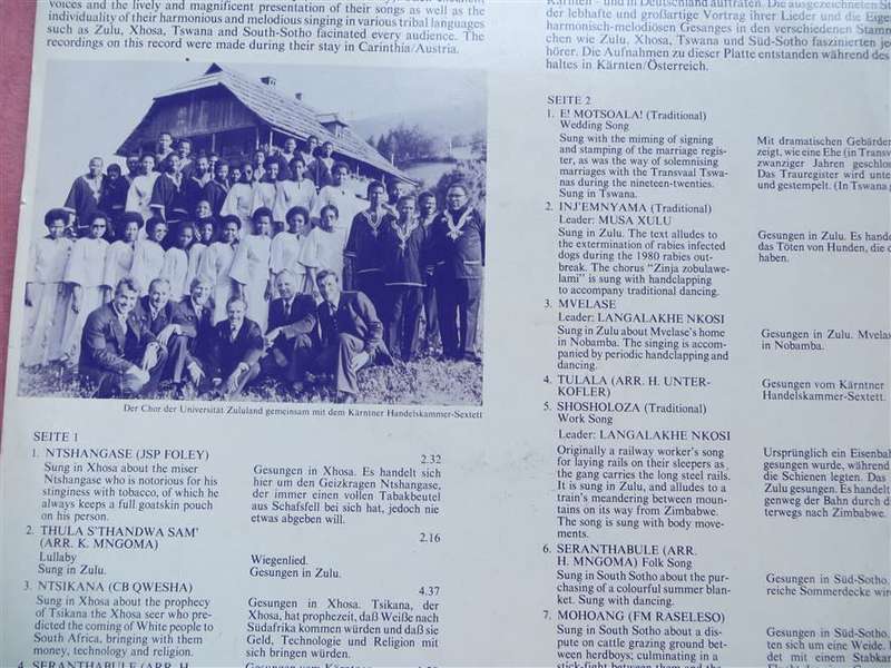Vintage Vinyl LP - University of Zululand Choir - On Tour in Europe - Cover VG+-/Vinyl VG