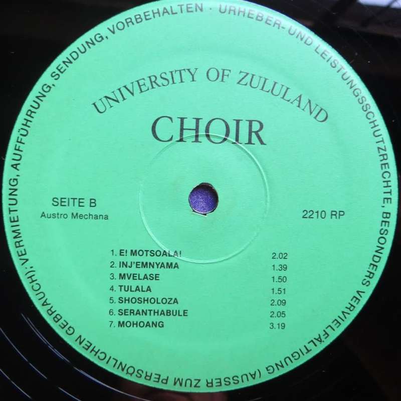 Vintage Vinyl LP - University of Zululand Choir - On Tour in Europe - Cover VG+-/Vinyl VG