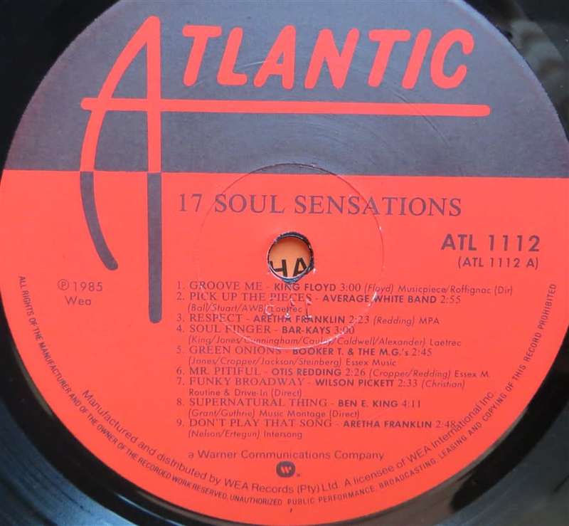 Vintage Vinyl LP - Atlantic Records - 17 Soul Sensations - Cover VG/Vinyl VG+