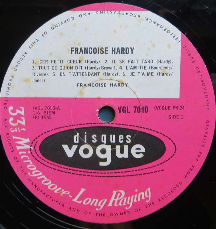 Vintage Vinyl LP - Francois Hardy - Cover VG / Vinyl VG