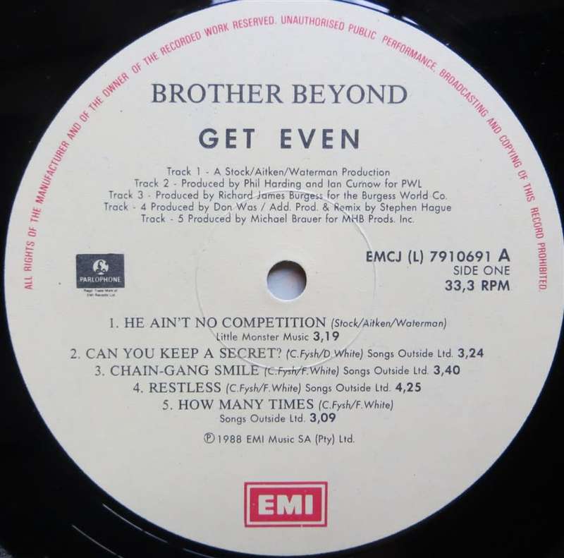 Vintage Vinyl LP - Brother Beyond - Get Even - Cover VG/ Vinyl VG+