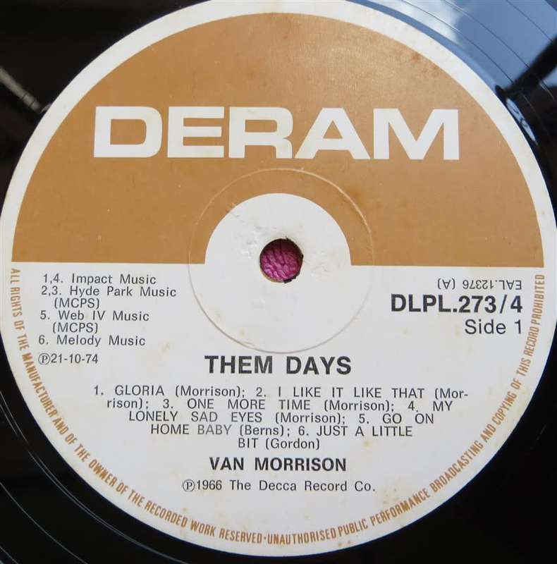 Vintage Vinyl - 1966 Van Morrison - Them days  - Cover VG / Vinyl VG