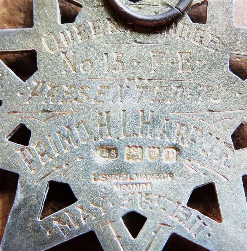 Silver Hallmarked Masonic Primo Mother Lodge Jewel - Primo H.L Harpur 31 May 1911