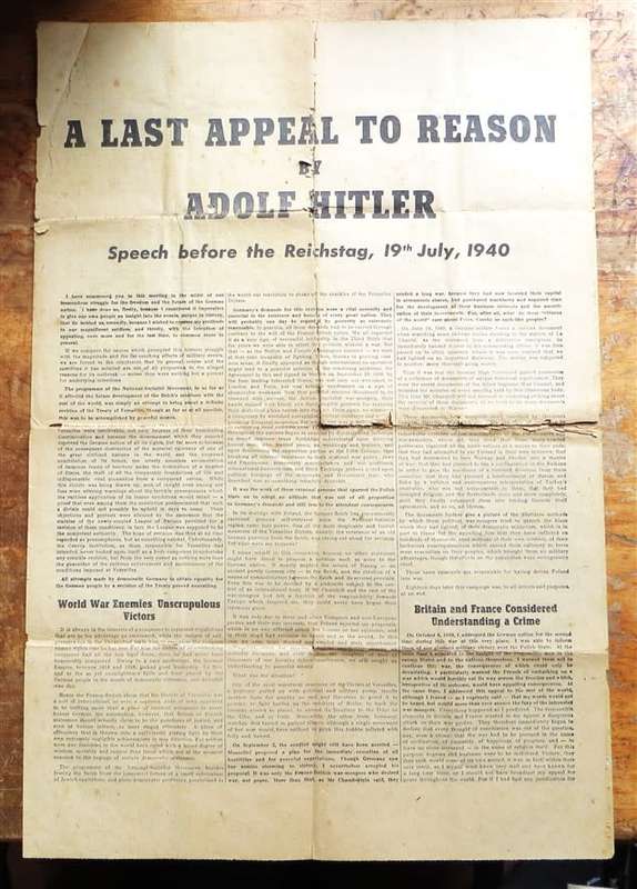 WW2 Original Germany Propaganda Plane Drop - Hitler`s Last Appeal to Reason - Rare Item