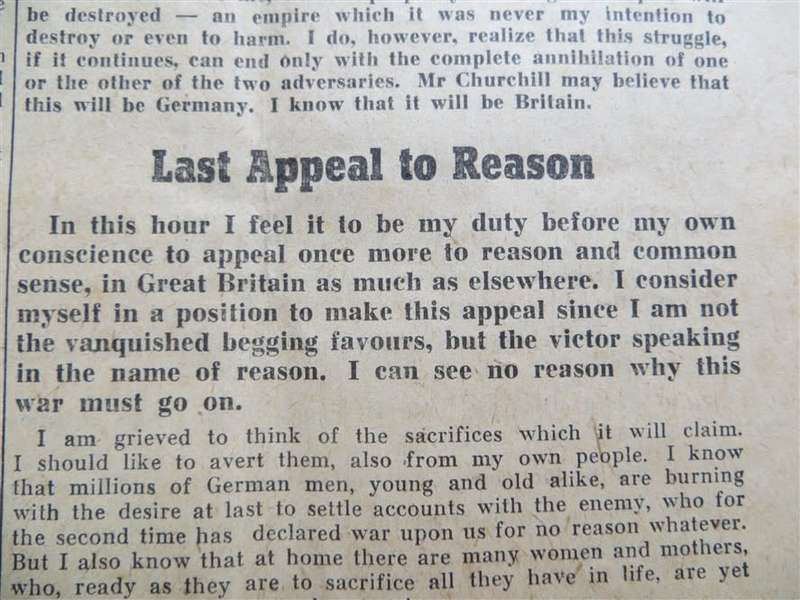 WW2 Original Germany Propaganda Plane Drop - Hitler`s Last Appeal to Reason - Rare Item