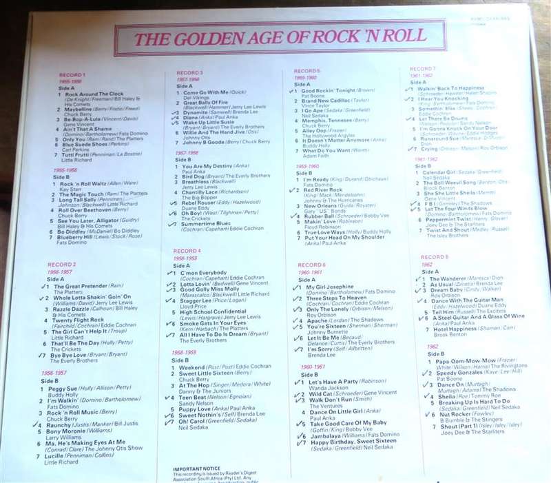 Golden Age of Rock n Roll Box Set - 1 missing  2 to 9 present 8 x LP:s - VG/VG
