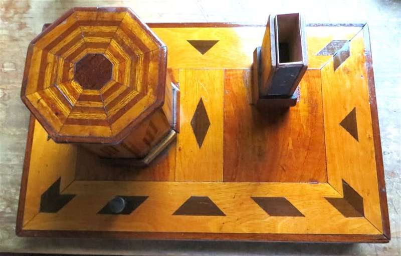 Wood Inlaid veneer Desktop Smoking Station - Push Button flip top