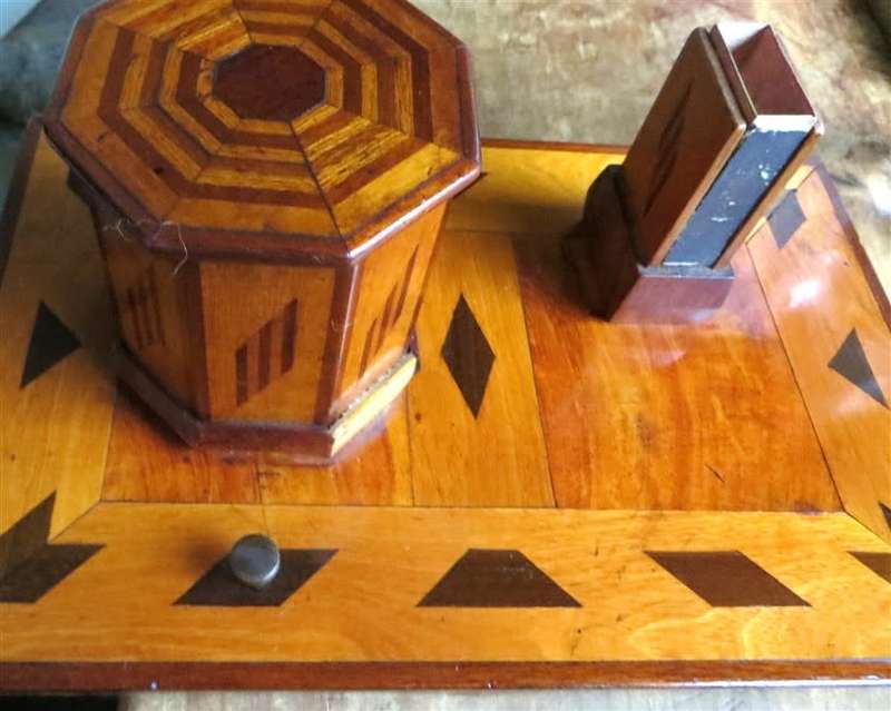 Wood Inlaid veneer Desktop Smoking Station - Push Button flip top
