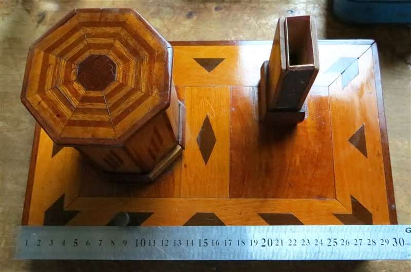 Wood Inlaid veneer Desktop Smoking Station - Push Button flip top