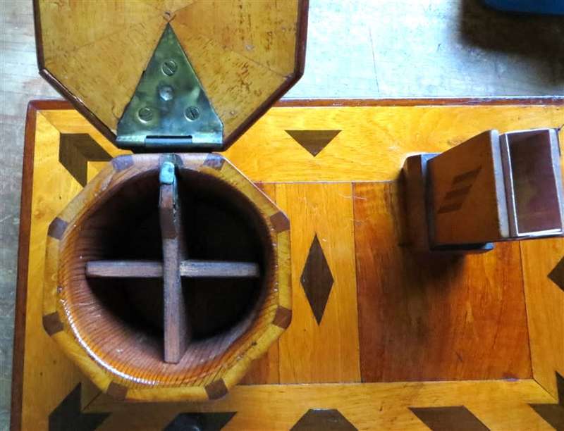 Wood Inlaid veneer Desktop Smoking Station - Push Button flip top