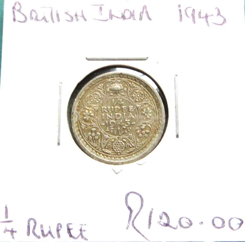 1943 British India Quarter Rupee SILVER
