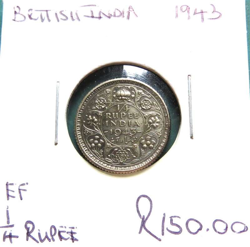 1943 British India Quarter Rupee SILVER