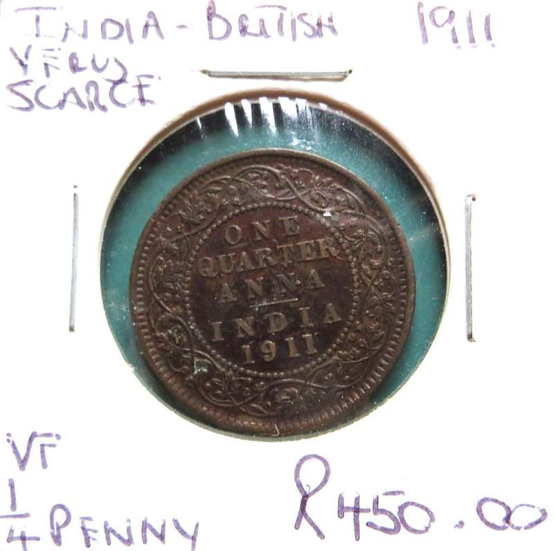 1911 VERY SCARCE British India Quarter Anna
