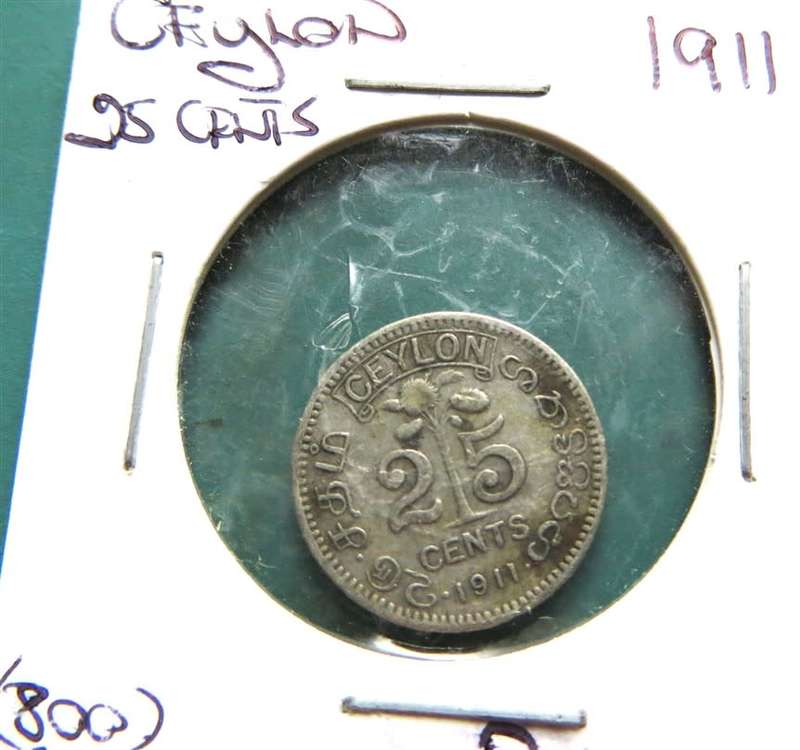1911 Ceylon SILVER 25 Cents