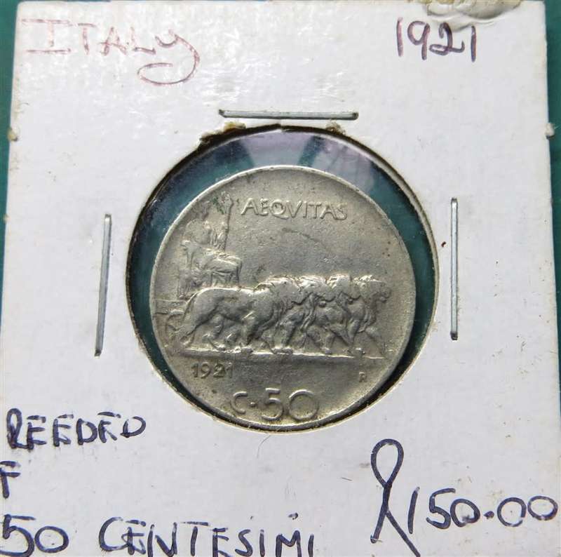 1921 Italy Reeded 50 Centesimi