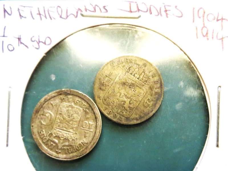 1904 + 1914 Netherlands Indies 1/10 Gulden SILVER Coins - 1 Bid for Both