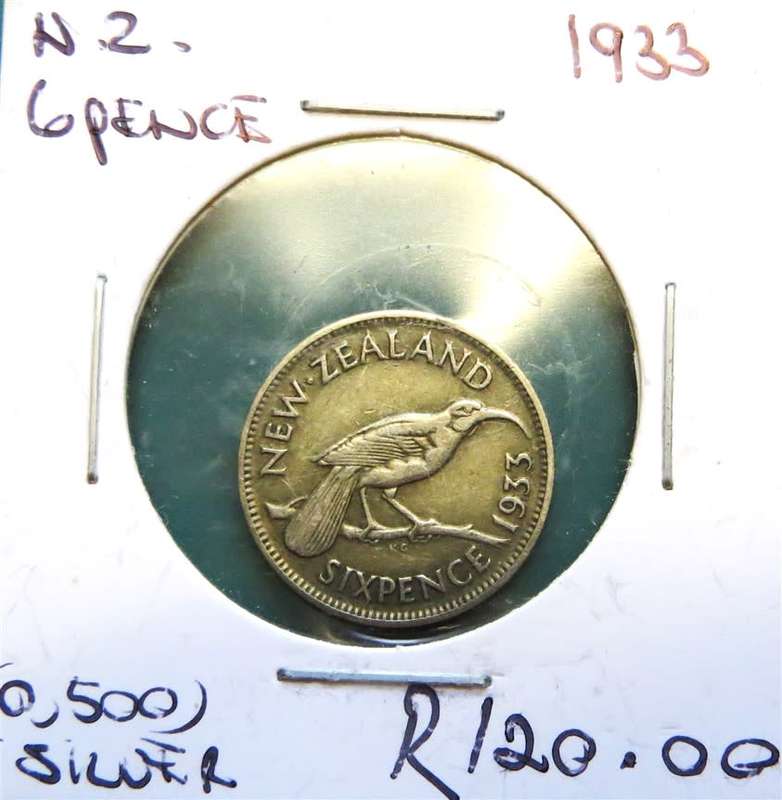 1933 New Zealand SILVER Sixpence 6d