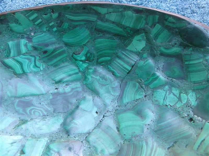 Vintage Malachite Bowl with Brass Trim - 200mm x 170mm