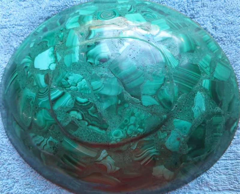 Vintage Malachite Bowl with Brass Trim - 200mm x 170mm