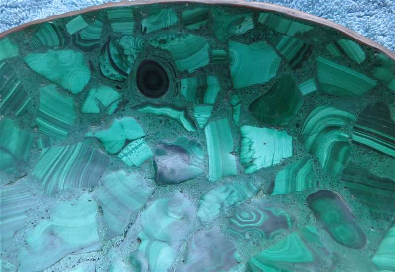 Vintage Malachite Bowl with Brass Trim - 200mm x 170mm