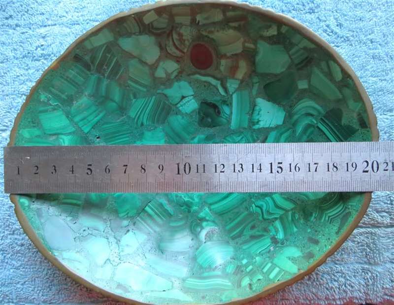 Vintage Malachite Bowl with Brass Trim - 200mm x 170mm