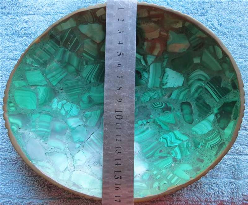 Vintage Malachite Bowl with Brass Trim - 200mm x 170mm