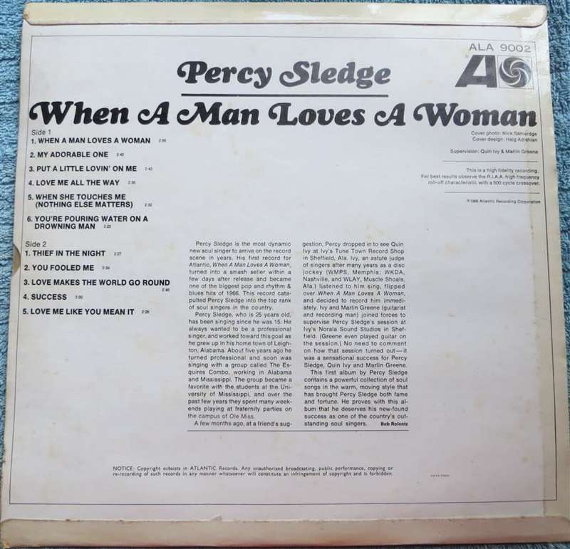 Percy Sledge - When a Man Loves a Woman Vintage Vinyl LP Cover VG/VG