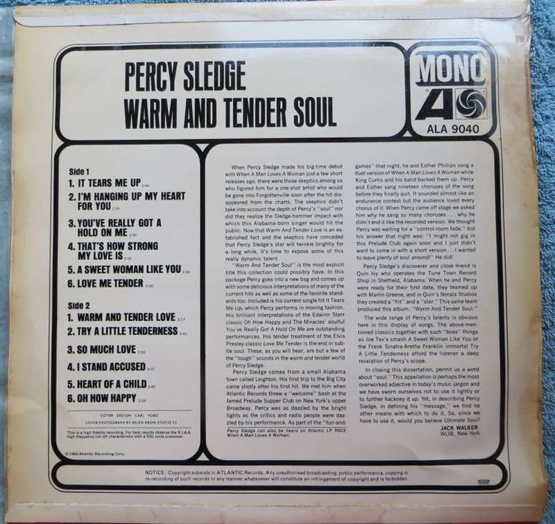 Percy Sledge - Warm & Tender soul Vintage Vinyl LP Cover VG/VG