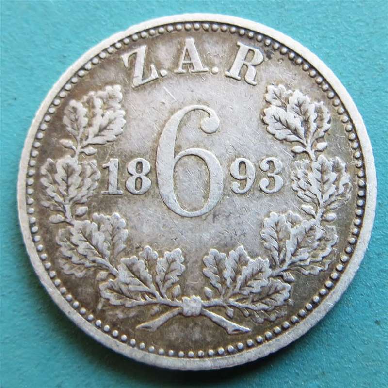 ZAR 1893 6d Sixpence 0.925 Silver Coin