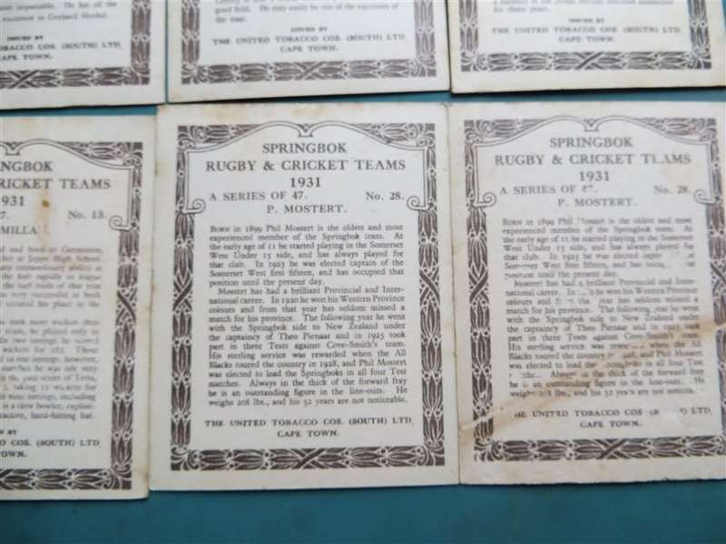 10 x 1931 SA Springbok Rugby & Cricket Cigarette Cards - Scarce
