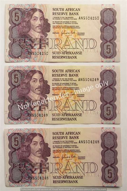 3 X GPC De Kock R5 Notes AN Prefix - 1 Bid for All