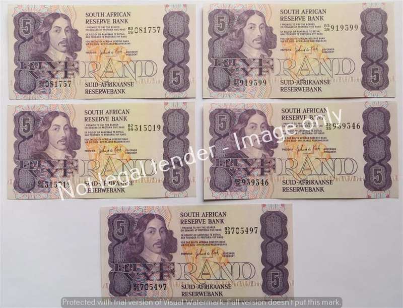 5 X GPC De Kock R5 Notes B2 & B3 Prefix - 1 Bid for All